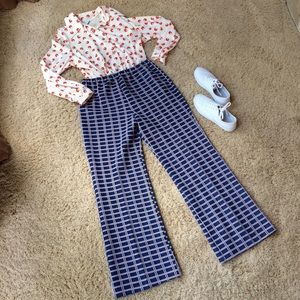 Bodin Knits Blue Windowpane Pants - Vintage Size 16 so L/XL?
